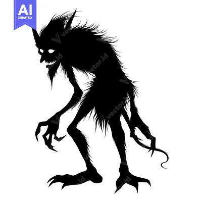 Aset desain premium: Silhouette of a monstrous hairy creature with claws and a pointed ear