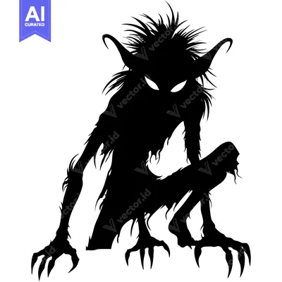 Aset desain premium: A Silhouetted Creature with Claws and Glowing Eyes