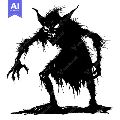 Aset premium populer: Silhouette of a Furry, Fanged Monster with Claws
