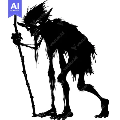 Aset premium populer: Silhouette of a grotesque, hairy, clawed creature with pointed ears an