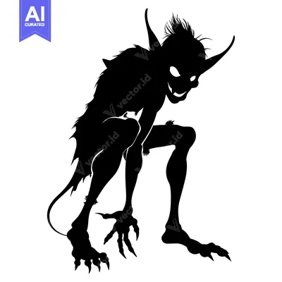 Aset desain premium: A Black Silhouette of a Goblin-Like Creature with Claws
