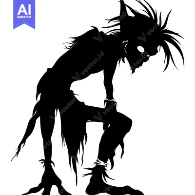 Aset premium populer: Silhouette of a grotesque humanoid creature with sharp features, stand