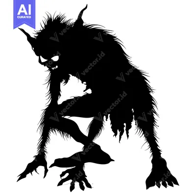 Aset premium populer: Silhouette of a Hairy, Crouching, Fanged Monster
