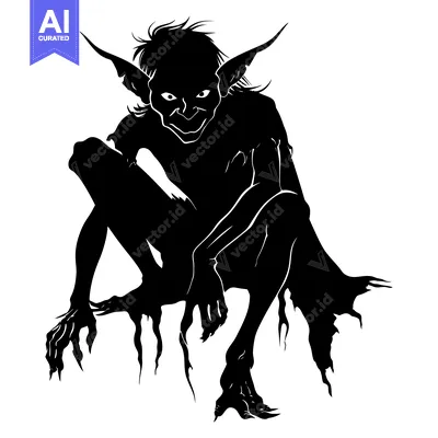 Silhouette of a Crouching Goblin with Sharp Claws and Elongated Ears