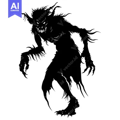Aset desain premium: Silhouette of a Ferocious Creature with Claws and Sharp Teeth