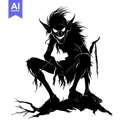 A Silhouette of a Sinister-Looking Goblin Sitting on a Tree Branch