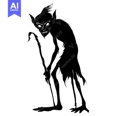 Silhouette of a Grim, Gaunt Goblin with a Crook