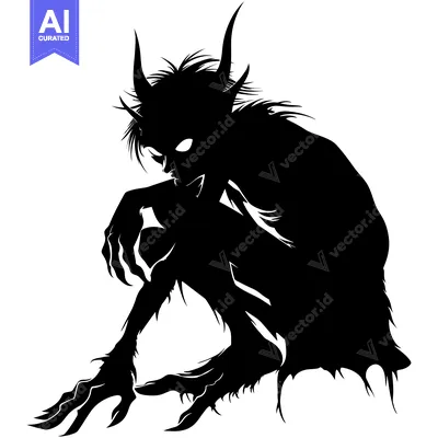 Premium design asset: Silhouette of a Crouching Devil with Horns and Claws