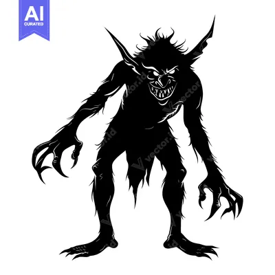 Aset desain premium: Silhouette of a Ferocious Goblin with Claws and Sharp Teeth