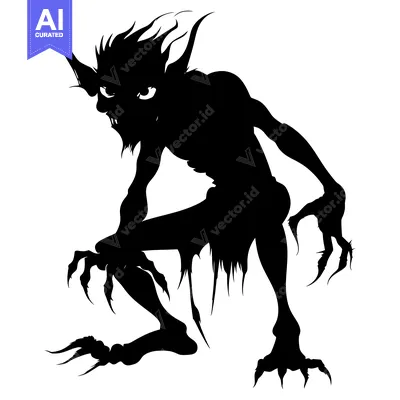 Black Silhouette of a Monstrous Creature with Claws