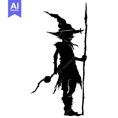 Popular premium asset: Silhouette of a Witch Holding a Staff and a Cauldron