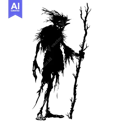 Aset premium populer: Silhouette of a Gnarled Figure with a Staff