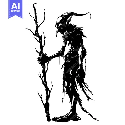 Aset premium populer: Silhouette of a Goblin Holding a Branch