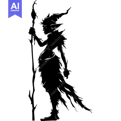 Popular premium asset: Silhouette of a Female Elf Holding a Staff
