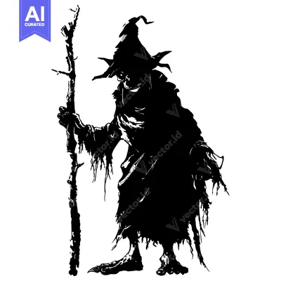 Premium design asset: Silhouette of a Witch Holding a Staff