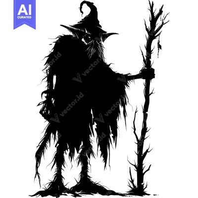Silhouette of a Goblin-like Figure with a Staff