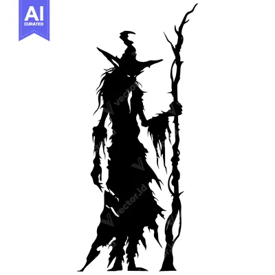 Aset premium populer: Silhouette of a Witch Holding a Twisted Staff