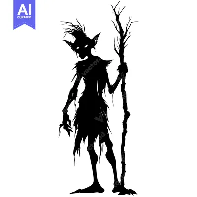 Popular premium asset: Silhouette of a Grotesque Creature Holding a Branch
