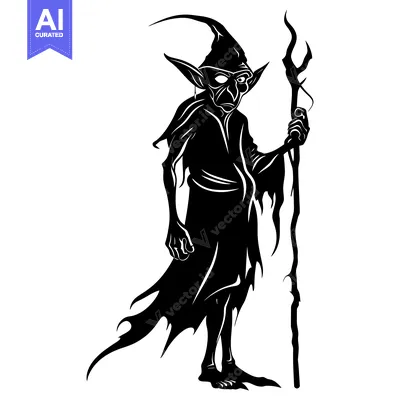 Silhouette of a Goblin-Like Figure with a Staff