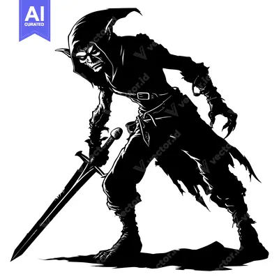 Aset desain premium: Silhouetted Orcish Warrior with Sword and Claws