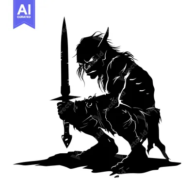 Popular premium asset: Silhouette of a Goblin Warrior Holding a Dagger