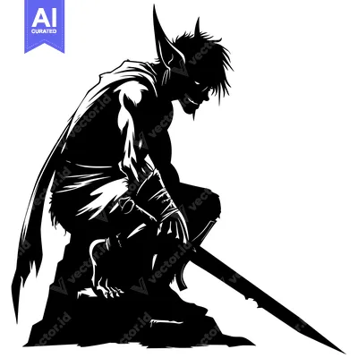 Popular premium asset: A Silhouetted Elf Warrior Kneeling with a Sword