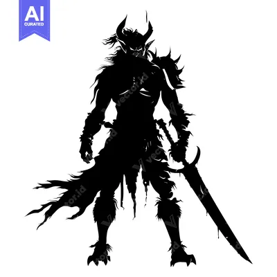 Popular premium asset: Silhouette of a horned warrior holding a sword