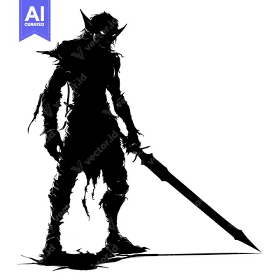 Premium design asset: Silhouetted Elven Warrior with Sword