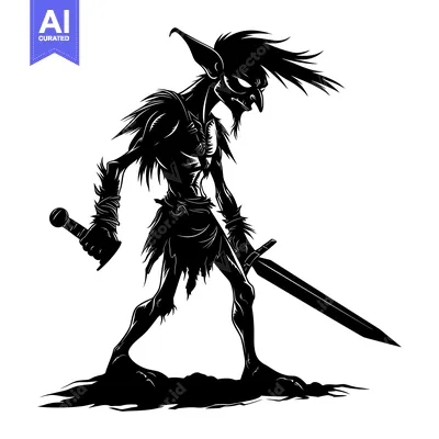 Silhouette of a Goblin Holding a Sword