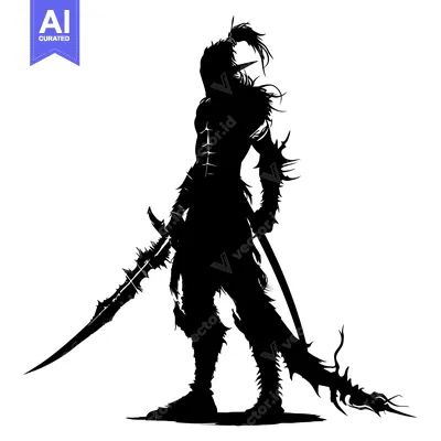 Silhouette of a Warrior Holding a Large Sword