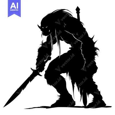 Popular premium asset: Silhouette of a Furry, Muscular Creature Holding a Sword
