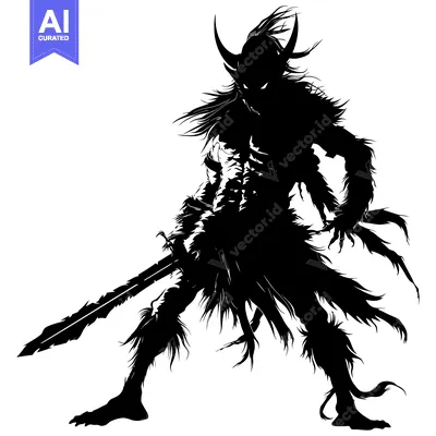 Aset premium populer: Silhouetted Demon Warrior Holding a Sword