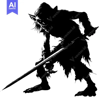 Silhouette of a Goblin Holding a Sword