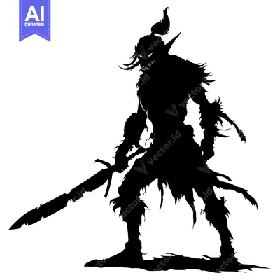 Aset desain premium: Silhouette of a Fearsome, Armed Creature with a Long Tail