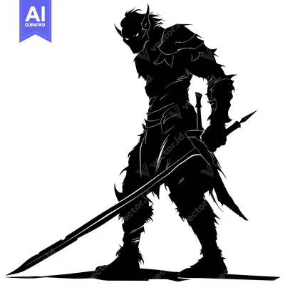 Aset premium populer: Silhouetted Elven Warrior Holding a Sword