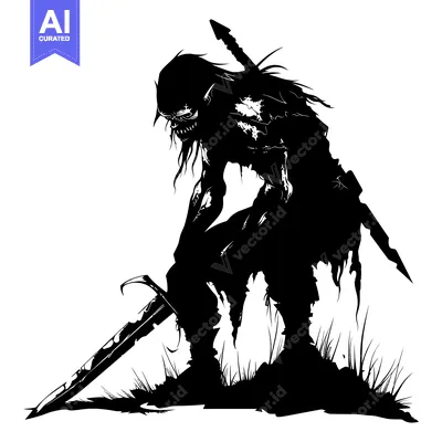 Aset desain premium: Silhouette of a Monster Warrior Holding a Sword