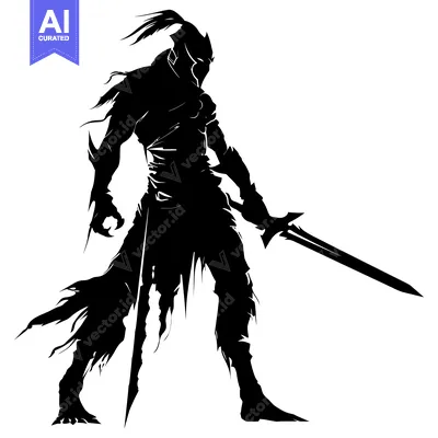 Aset premium populer: Silhouetted Warrior Holding a Sword