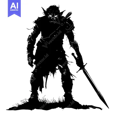 Silhouette of a Dark-Haired Orc Warrior Holding a Sword
