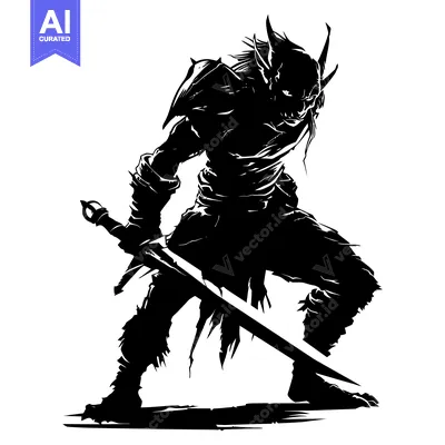 Premium design asset: Silhouette of a Fantasy Creature Holding a Sword