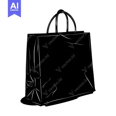 Aset desain premium: Black and White Silhouette of a Paper Shopping Bag