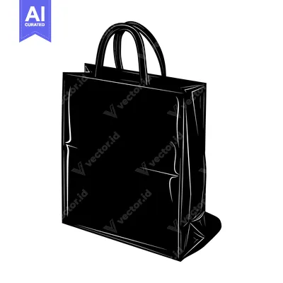 Aset desain premium: Black and White Illustration of a Paper Shopping Bag