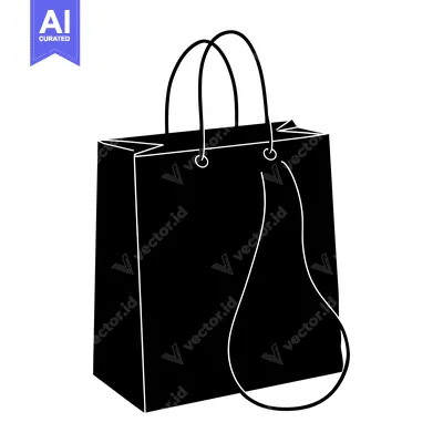 Aset desain premium: Black and White Silhouette of a Shopping Bag with Handles