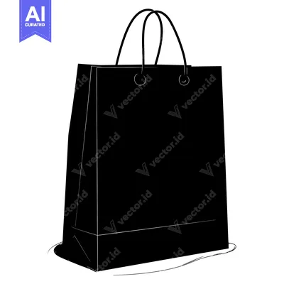 Popular premium asset: Black and White Silhouette of a Paper Shopping Bag with Handles