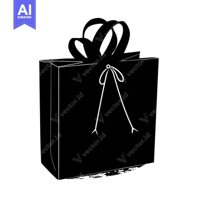 Aset premium populer: Black and White Silhouette of a Gift Bag with a Bow