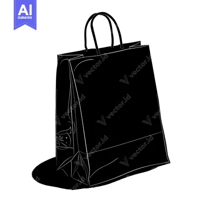 Aset premium populer: Black and White Sketch of a Paper Shopping Bag with a Shadow