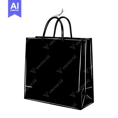 Aset desain premium: A Simple Black and White Sketch of a Paper Shopping Bag