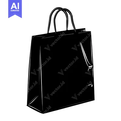 Aset desain premium: Black and White Silhouette of a Paper Shopping Bag