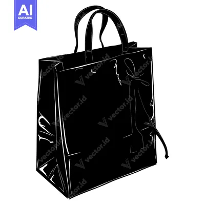 Black and White Silhouette of a Shopping Bag with a Bow