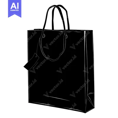 Aset desain premium: Black and White Sketch of a Shopping Bag with a Tag