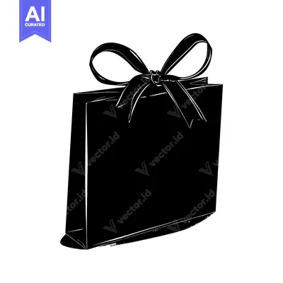 Aset desain premium: Black and White Sketch of a Gift Bag with a Bow
